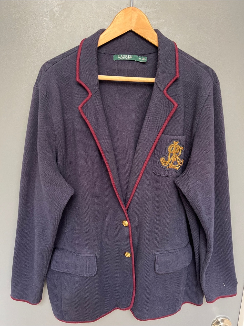 Lauren Ralph Lauren Navy Blazer with Gold Crest and Red Trim